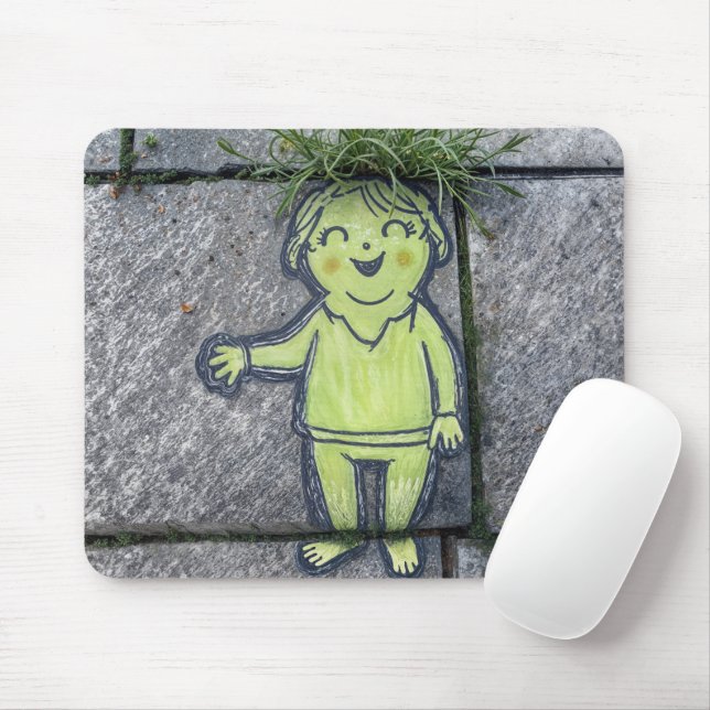 Chalk Doodle Street Art of Happy Woman Mouse Pad (With Mouse)