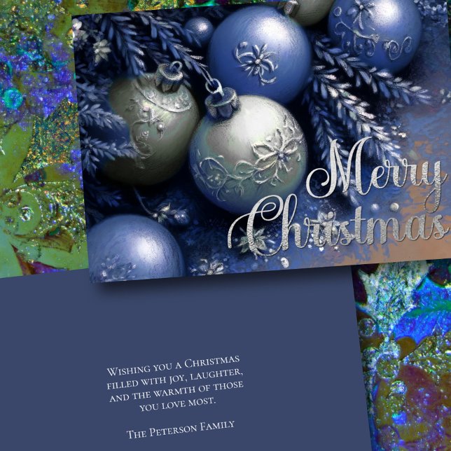Chalk Drawing Blue and Silver Christmas Ornaments Card (Creator Uploaded)