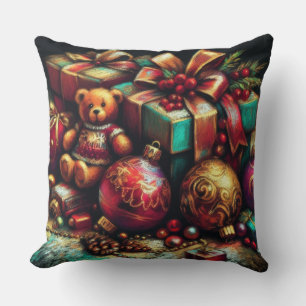 Chalk Drawing Christmas Bear Gift Candy Ornament Cushion