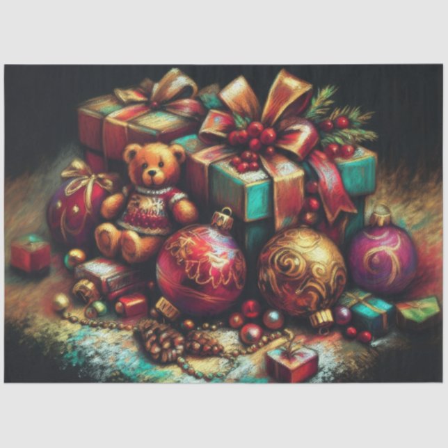 Chalk Drawing Christmas Bear Gift Candy Ornament Tissue Paper (Front)