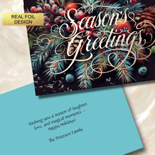 Chalk Drawing Christmas Floral Season's Greetings Foil Holiday Card