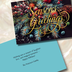 Chalk Drawing Christmas Floral Season's Greetings Holiday Card