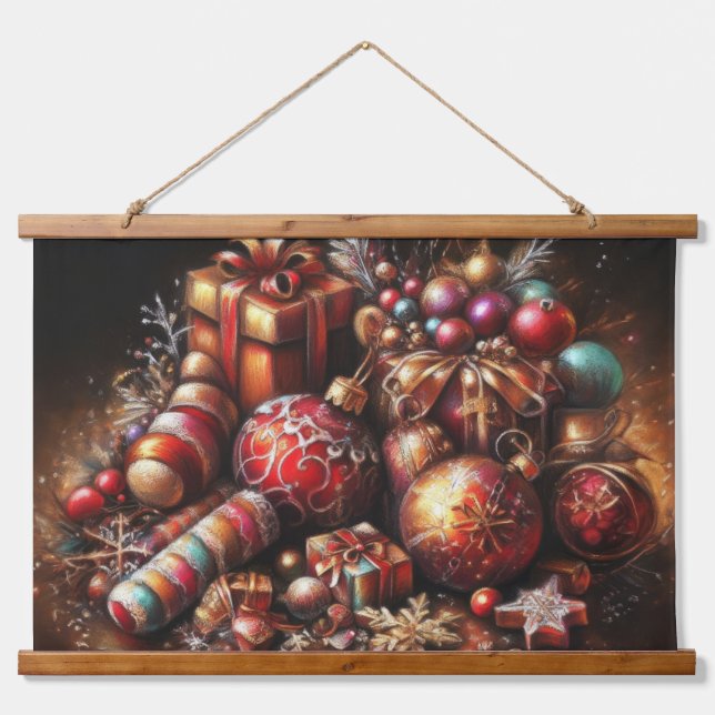 Chalk Drawing Christmas Gift Candy Ornament Hanging Tapestry (Front)