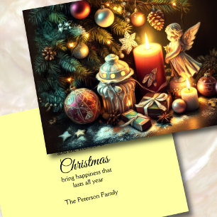 Chalk Drawing Christmas Tree Candle Angel Holiday Card