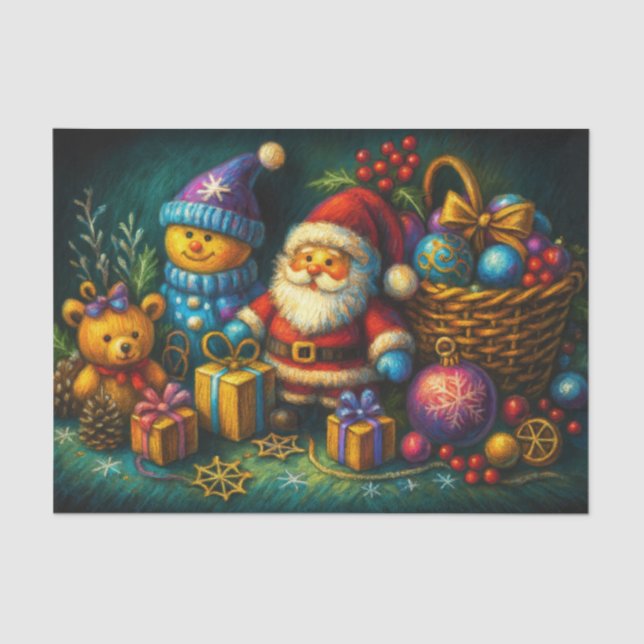 Chalk Drawing Cute Christmas Scene Toys Ornaments Tissue Paper (Front)