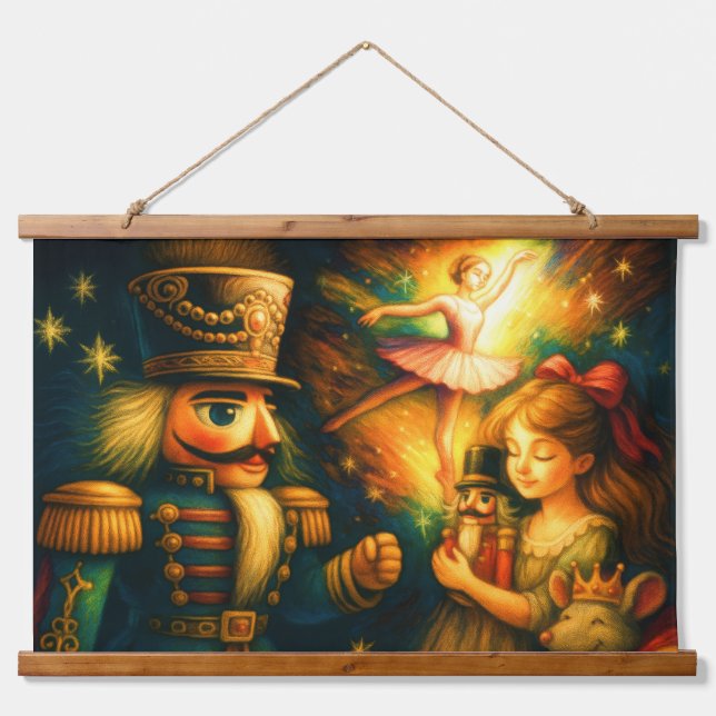 Chalk Drawing Cute Nutcracker Ballet Christmas Hanging Tapestry (Front)