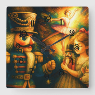 Chalk Drawing Cute Nutcracker Ballet Christmas Square Wall Clock