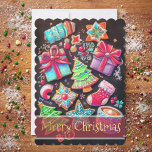 Chalk Drawing Decorated Christmas Cookies Brown Card<br><div class="desc">Chalk Drawing Decorated Christmas Cookies Brown Designed by Carrie Fink.  Printed and shipped by Zazzle or their partners.</div>