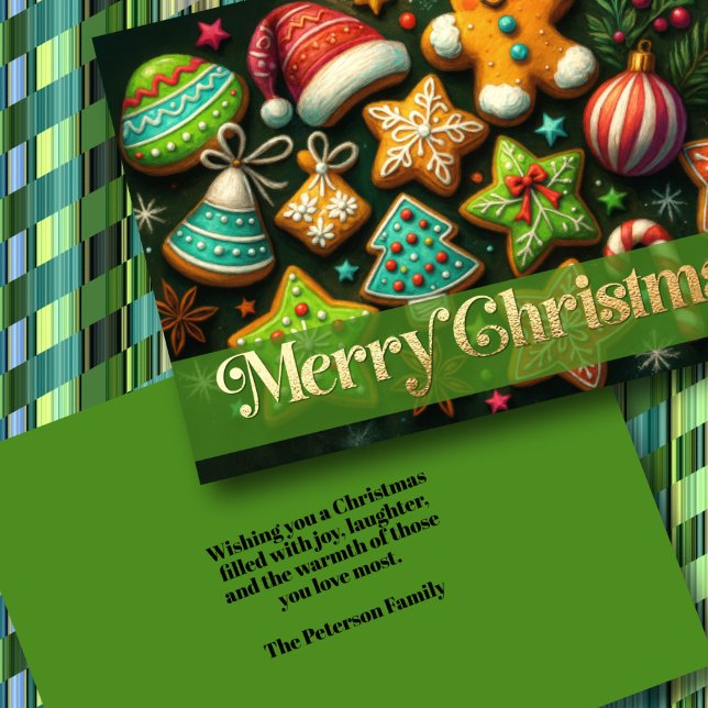 Chalk Drawing Decorated Christmas Cookies Green Card (Creator Uploaded)