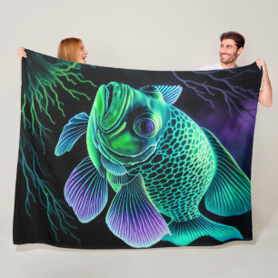 Chalk Drawing of Fish on Black Fleece Blanket