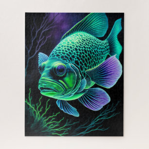 Chalk Drawing of Fish on Black Jigsaw Puzzle