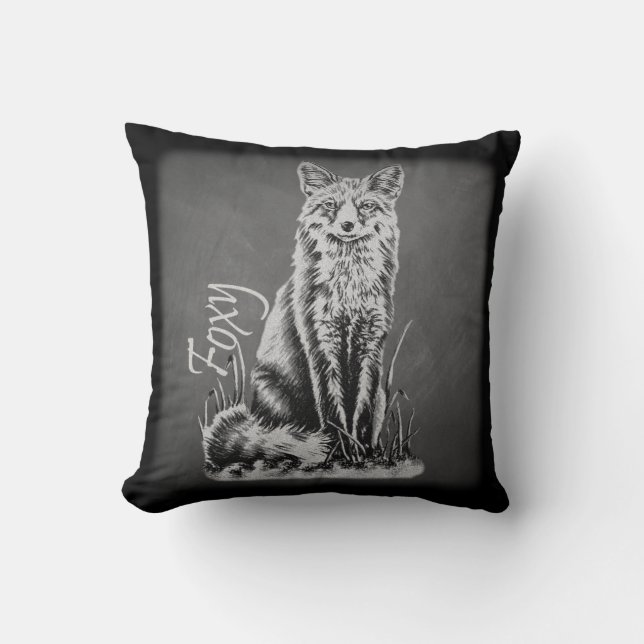 Chalk Drawing of Fox Animal Art on Chalkboard Cushion (Front)