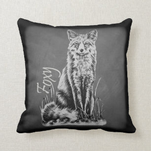 Chalk Drawing of Fox Animal Art on Chalkboard Cushion