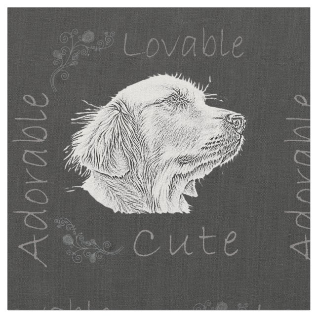 Chalk Drawing of Golden Retriever Fabric (Close Up)