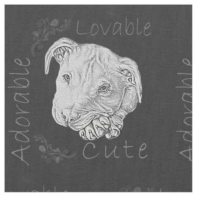 Chalk Drawing of Pitbull with Folded Paws Fabric (Close Up)
