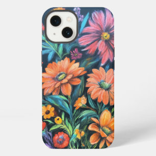 Chalk Drawing of Vibrant Flowers – Artistic Floral iPhone 13 Case
