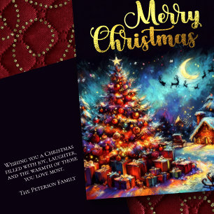 Chalk Drawing Village Christmas Tree Card