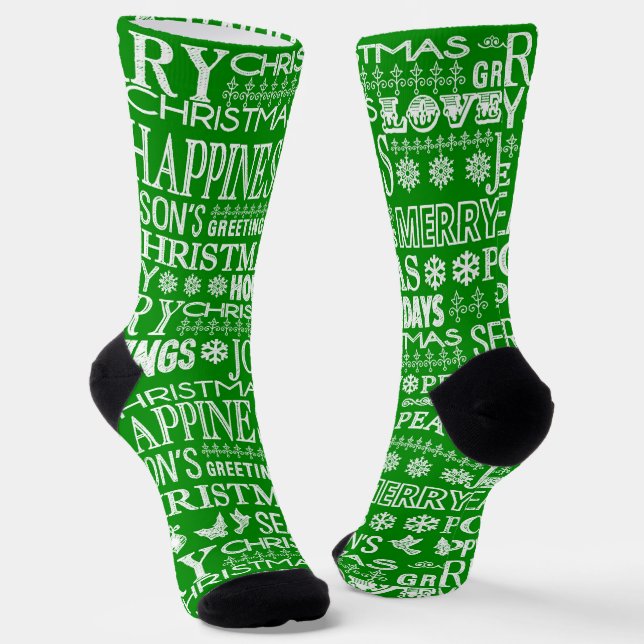 Chalk Drawn Christmas Greeting In Green And White Socks (Angled)