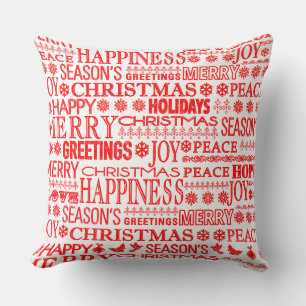 Chalk Drawn Christmas Greeting In Red And White Cushion