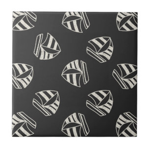 Chalk Drawn Sailboat Pattern Ceramic Tile