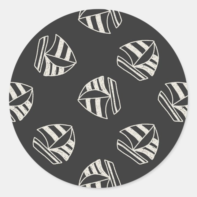 Chalk Drawn Sailboat Pattern Classic Round Sticker (Front)