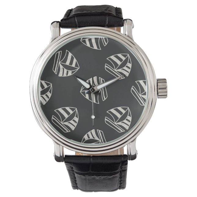 Chalk Drawn Sailboat Pattern Watch (Front)