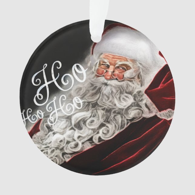 Chalk Drawn Santa Ho Ho Ho Holiday Ornament (Front)