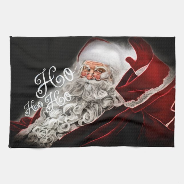Chalk Drawn Santa Ho Ho Ho Holiday Tea Towel (Horizontal)
