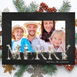 Chalk Floral Alphabet MERRY Christmas Photo Card<br><div class="desc">This is a beautiful watercolor painted alphabet letters as a holiday photo card with a Chalkboard aesthetic and snowlike touches. MERRY letters is embellished with holiday botanical flower elements and placed to create a unique frame for your photo. holidayz18</div>