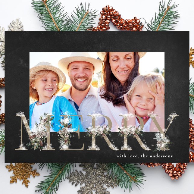 Chalk Floral Alphabet MERRY Christmas Photo Card (Creator Uploaded)
