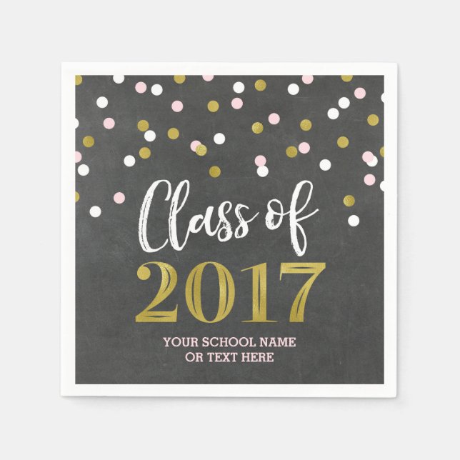 Chalk Gold Pink Confetti Class of 2017 Graduation Napkin (Front)