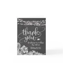 Chalk Hanging Lights & Lace Wedding Thank You Card