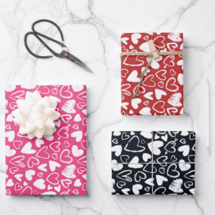 Chalk Heart Doodle Cute Valentine's Day Pattern Wrapping Paper Sheet