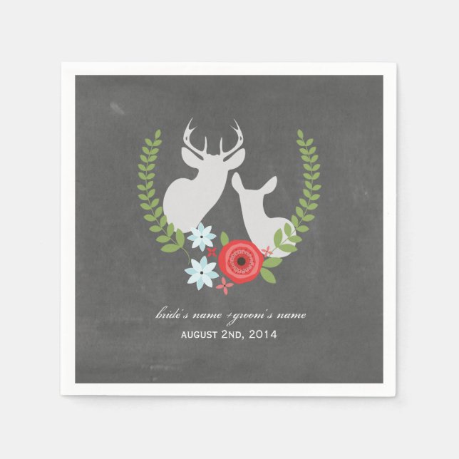 Chalk Inspired Deer Wedding Napkins (Front)