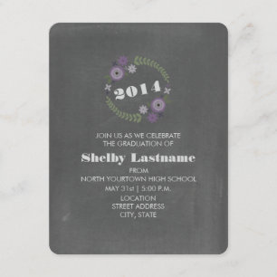Chalk Inspired Purple Floral Wreath Graduation Invitation