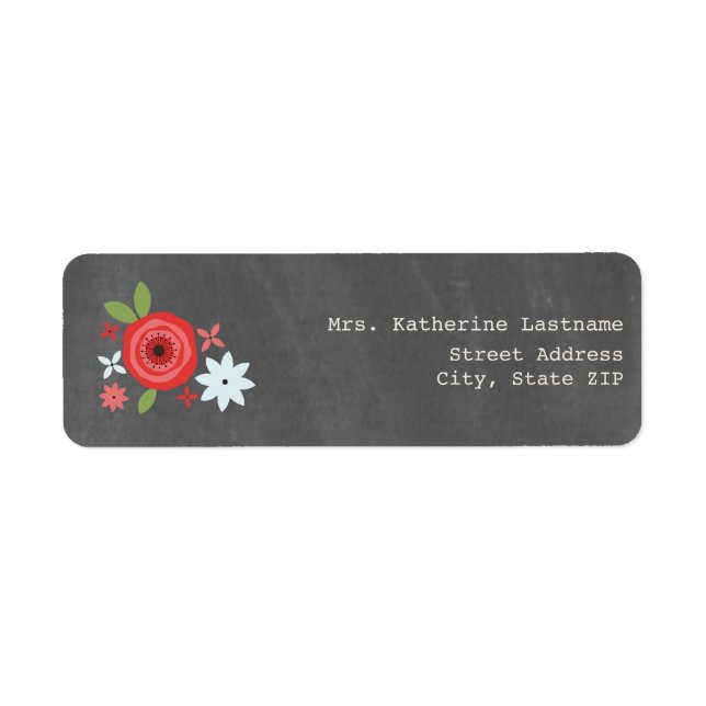 Chalk Inspired Red & Blue Floral Return Address Label (Front)