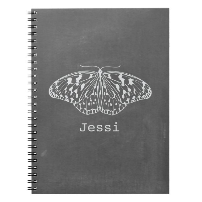 Chalk Inspired White Butterfly Spiral Notebook (Front)
