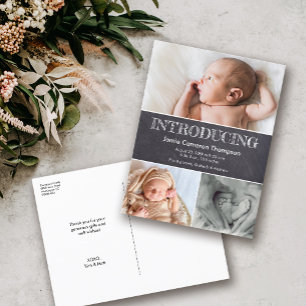  Chalk Introducing Baby Photos Birth Announcement Postcard