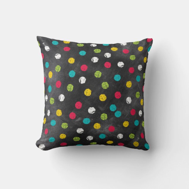 Chalk It Up! Rainbow Polka Dots – Chalkboard Print Cushion (Front)