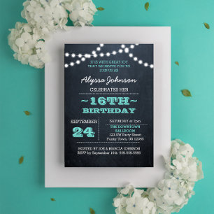 Chalk Lights Teal 16th Birthday Invitation