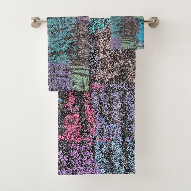 Chalk on the sidewalk art in  yellow white purple  bath towel set (Insitu)