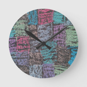 Chalk on the sidewalk art in yellow white purple round clock