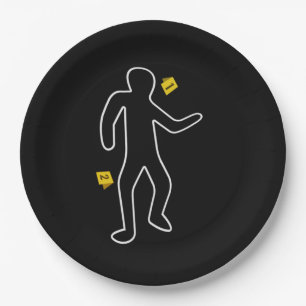 Chalk outline with Evidence Tags Paper Plate