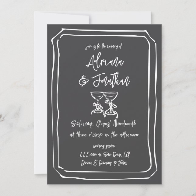 Chalk Paint Grey White Wedding Invitation (Front)