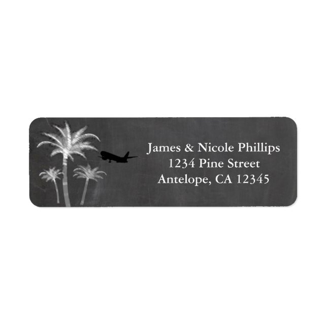 Chalk Palm Trees Destination Travel Wedding Labels (Front)