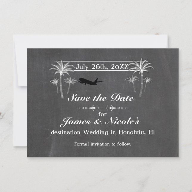 Chalk Palm Trees & Plane Destination Save the Date (Front)