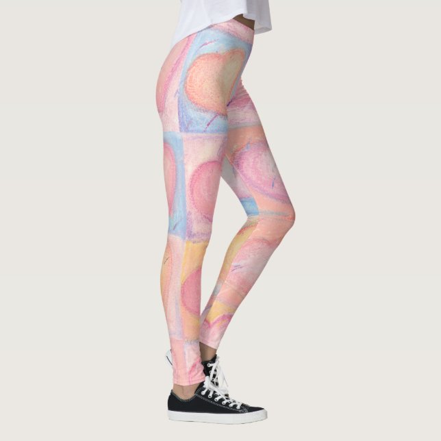 Chalk Pastel Artwork Hearts Pink Baby Blue Groovy Leggings (Right)