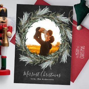 Chalk Pine Wreath Christmas Holiday Photo Card