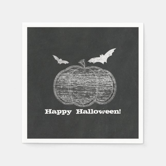 Chalk Pumpkin Chalkboard Halloween Party Napkin (Front)