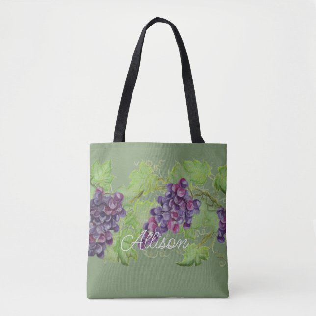 Chalk Purple Grapevine Chalk Board Grapes Tote Bag (Front)